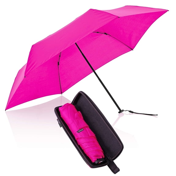 Knirps X4U My Clever Companion– 90cm Diameter Windproof Manual Open/Close Umbrella, Small and Compact Design for Travel and All Weather Protection, with Retractable Feature and Travel Case, Neon Pink