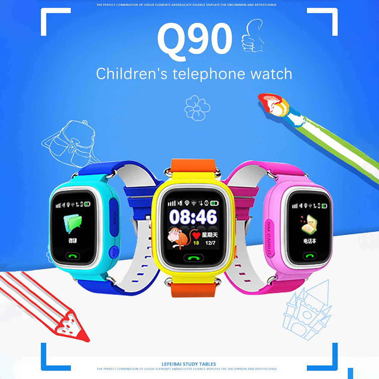 Q90 Kids Smart Watch GPS WIFI Watch Card Clock Call Location - Walmart.com