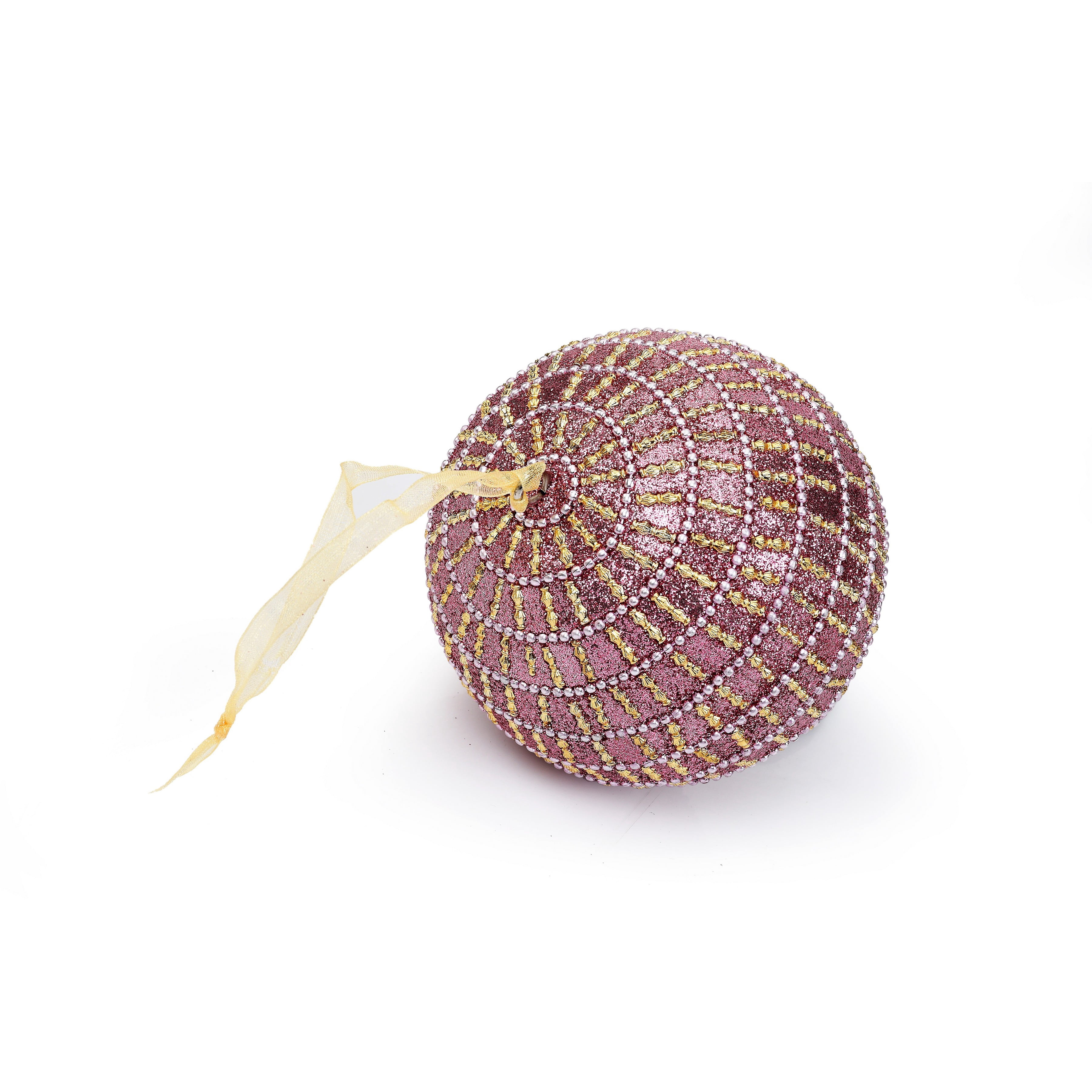 LR Home Pink Glistening Candy Stripe Handcrafted Globe Ornament, Set of 4