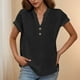 thumbnail image 2 of Camisas para mujer,Blusa de algodón con cuello en V para mujer, manga corta, dobladillo abotonado, informal, para uso diario y en casa, sopatenor, 2 of 9