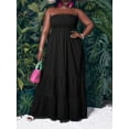thumbnail image 6 of Black Strapless Tiered Maxi Dress For Women Casual Summer Vacation Long Flowy Dress Plus Size, 6 of 8