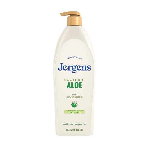 Jergens Soothing Aloe Vera Hand and Body Lotion, Dry Skin Moisturizer, Dermatologist Tested, 22.6 fl oz