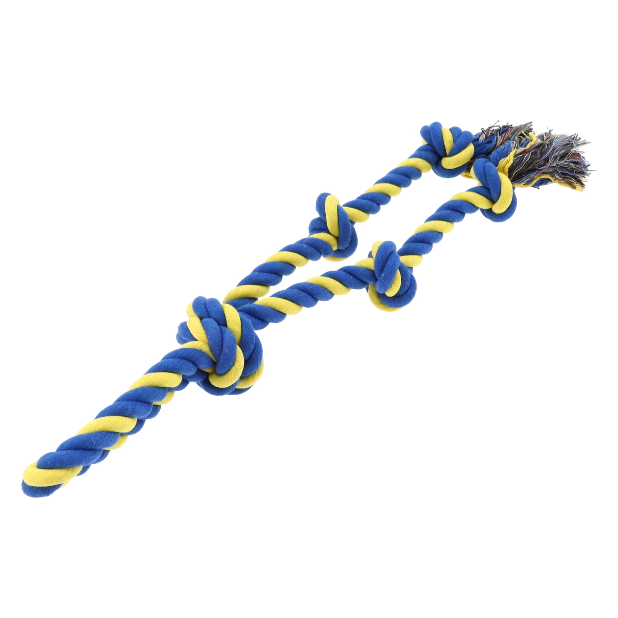 Unique Bargains Knots Shape Durable Braided Cotton Dog Chew Rope Blue Yellow