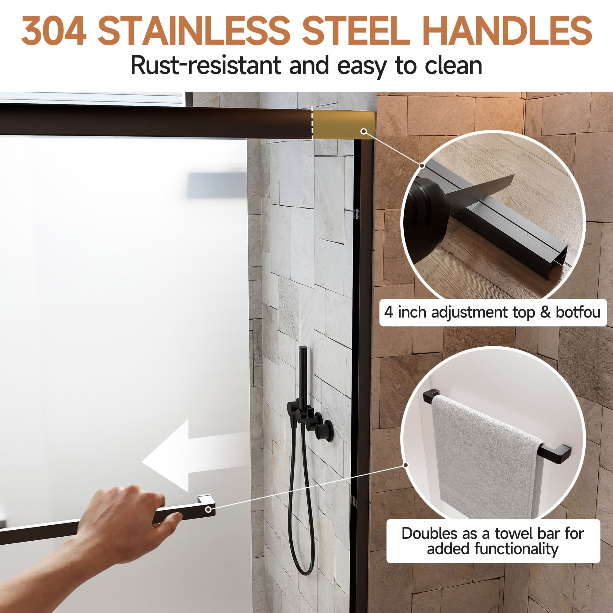 MAYEERTY Double Sliding Shower Door, Matte Black Frame, 1/4" Frosted Tempered Glass with Nano Self-Cleaning Coating, Waterproof & Reversible Installation