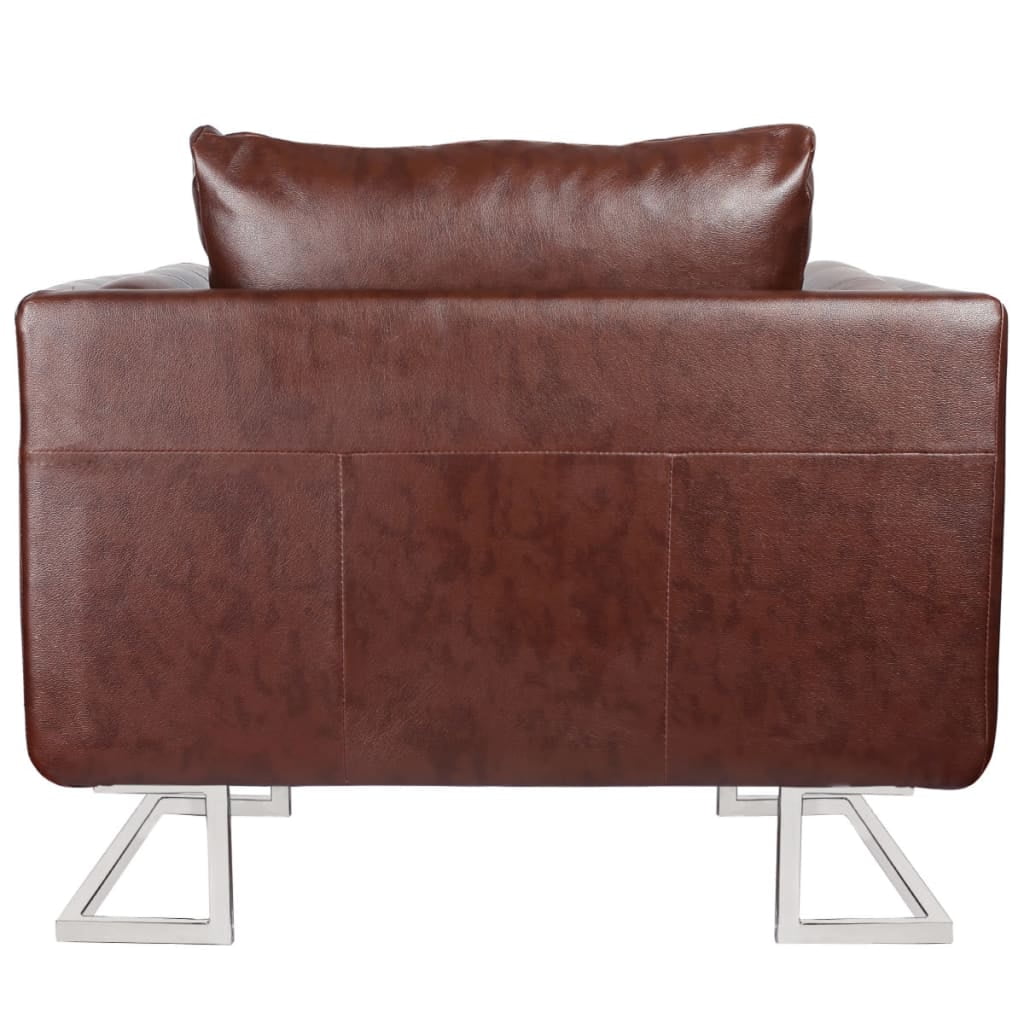 Kepooman Modern Cube Armchair with Chrome Feet for Bedroom Living Room, Brown Kepooman Modern Cube Armchair with Chrome Feet for Bedroom Living Room, Brown
