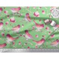 thumbnail image 2 of Soimoi Green Poly Georgette Fabric Branch,Pink Floral & American Robin Bird Decor Fabric Printed BTY 52 Inch Wide, 2 of 3