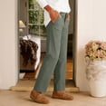 thumbnail image 4 of Linen Dressy Pants Women Straight Leg Casual Work Pants with Pockets Lightweight Cooling Linen Trousers Army Green XL, 4 of 5