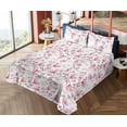 thumbnail image 4 of Ambesonne Floral Fitted & Flat Sheet with Shams 4 Pcs Set, Modern Romantic Wild Ginkgo, Calking, Pink Dried Rose and White, 4 of 5