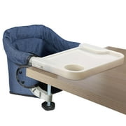 Hook On High Chair with Removable Dining Tray,Folding Portable Clip on Table High Chair,Baby Chair with Storage Bag for Indoor/Outdoor (Navy Blue)