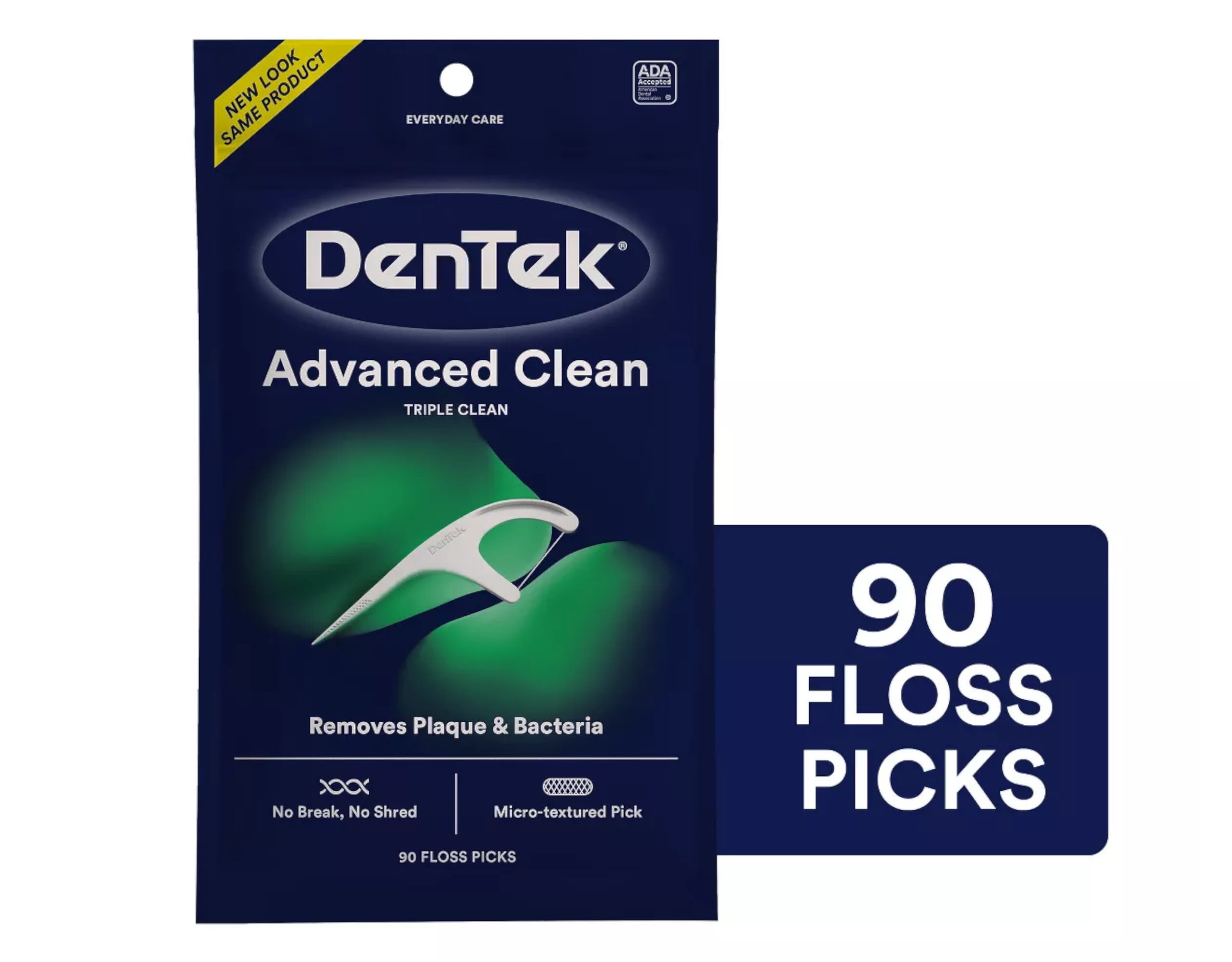 DenTek Advanced Clean Triple Clean Floss Picks, Removes Plaque and Bacteria, Micro-Textured Pick, 90 Count (Pack of 6)