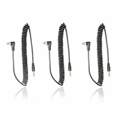Foto&Tech 3.5 mm to Male Flash PC Sync Cable 14-Inch Coiled Cord with Screw Lock Suitable for Nikon Canon and most DSLR cameras Pocketwizard Miniphone PC1 (3 PCS)