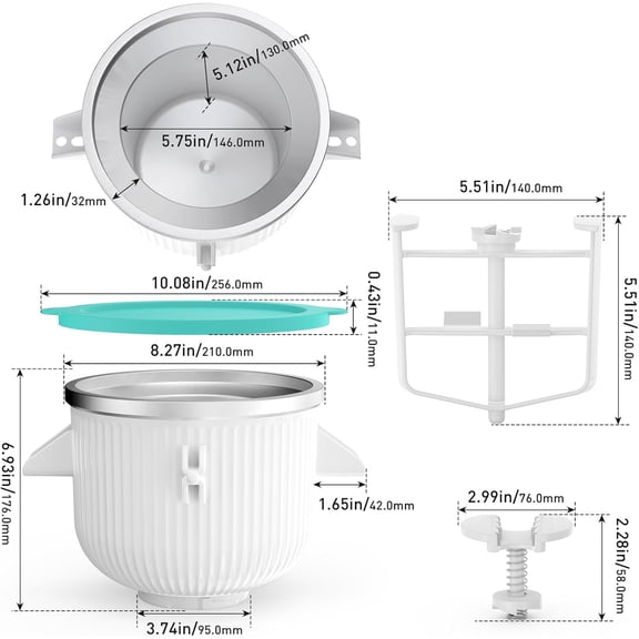 Ice Cream Attachment for Mixer, 2 Qt Frozen Yogurt & Sorbet Gelato Maker Bowl Compatible with 4.5-6QT Stand Mixers