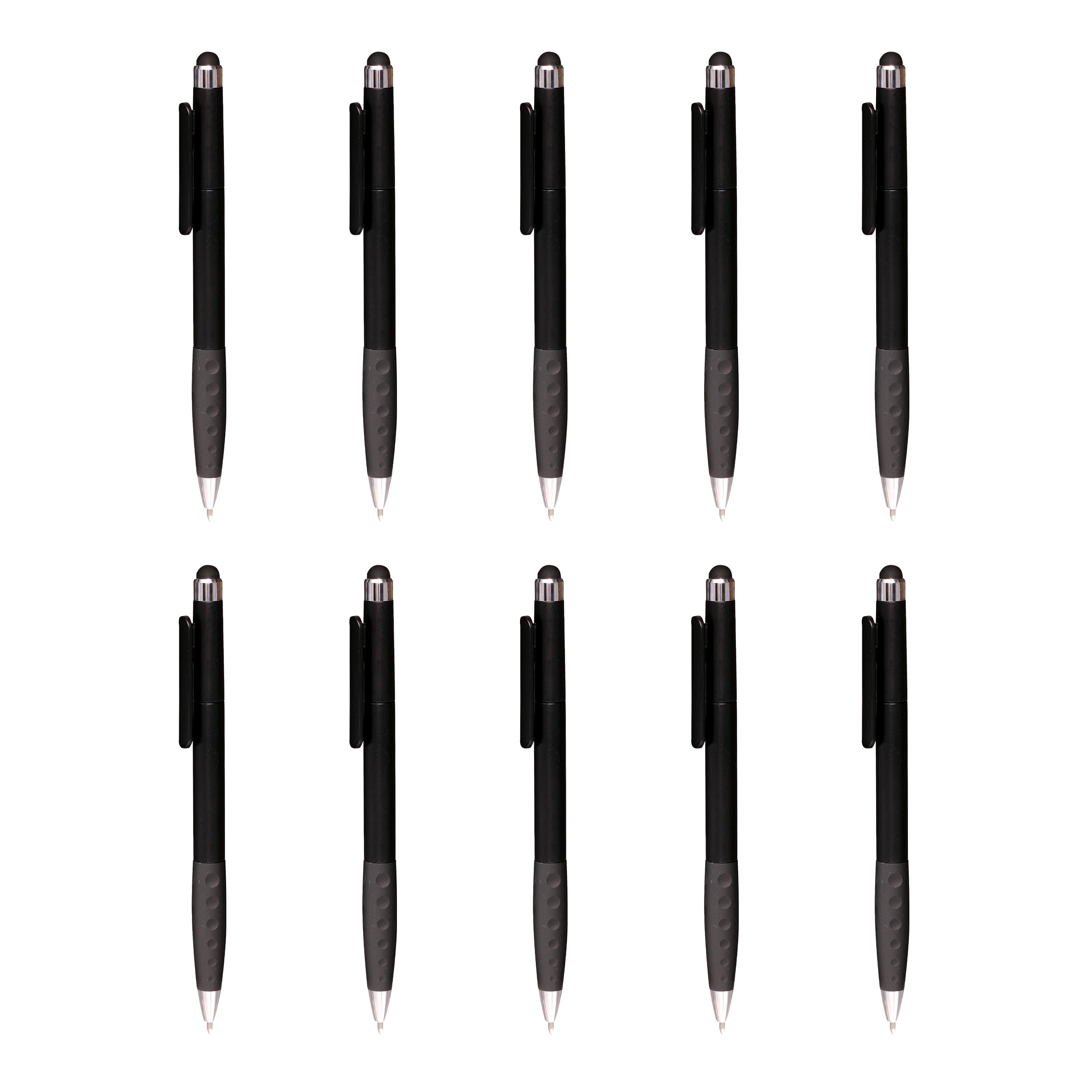 10 Twist Plastic Stylus Pens Pack Ballpoint, Rubber Grip Black