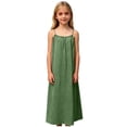 thumbnail image 6 of Fesfesfes Girls Back Drawstring Suspender Dress Casual Loose Fit Solid Color Fashion Cute Kids Dress for Beach Birthday Party Wedding Holiday Photo(Green,13-14 Years), 6 of 9