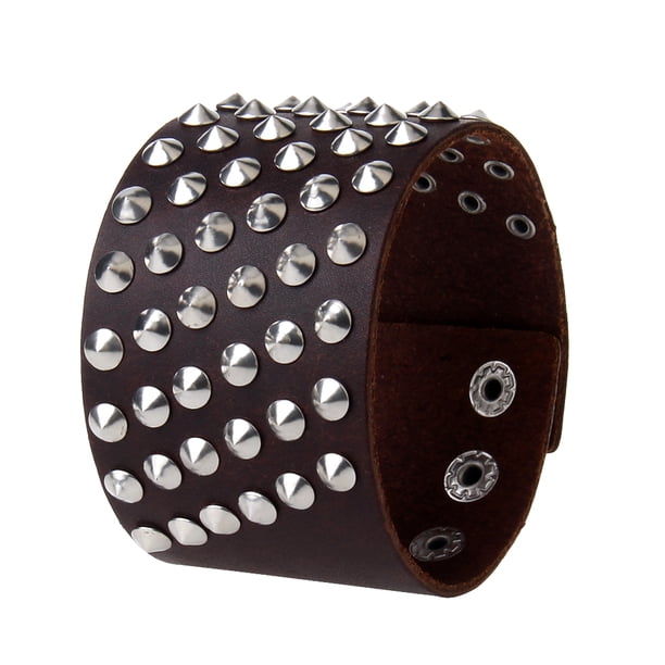 Brazalete ancho de cuero PU Sunnimix café punk