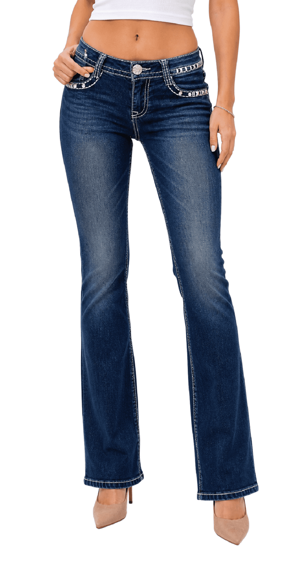 Jack David Women's jeans Rhinestone Studs medium wash blue Denim
