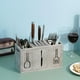 thumbnail image 4 of Organizador de cubiertos de madera rústica, soporte para utensilios de cocina de 3 secciones, caja de almacenamiento para encimera de cocina de estilo rústico, 4 of 6