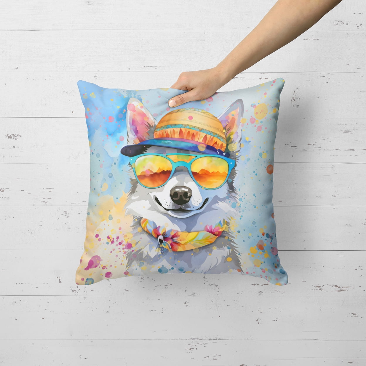 Alaskan Klee Kai Hippie Dawg Fabric Decorative Pillow 18 in x 18 in