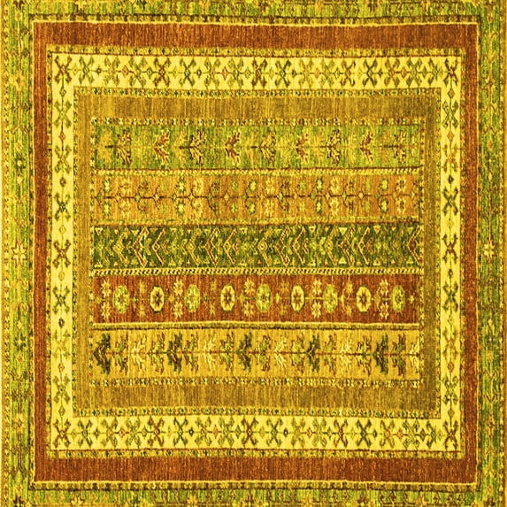 Ahgly Company Machine Washable Indoor Square Abstract Yellow Modern Area Rugs, 7' Square