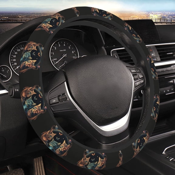 Steering Wheel Cover Anti-Slip Elastic Car Protective Universal 15 Inch Fit for Vehicles Auto SUVs , Retro Magic Cats Cool Cat