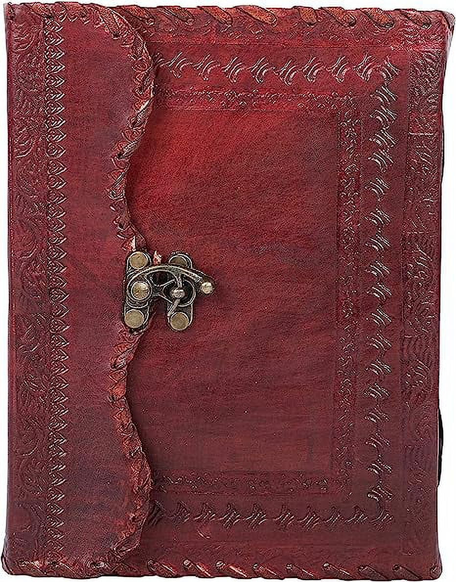 OVERDOSE Mehrab Brass C-Lock Leather Journal - Handmade Antique Stone Journal For Students, Office, Men & Women Diary Leather Sketchbook Drawing Journal Notebook - 6 X 8 Inches | 15 X 20 cm | A5
