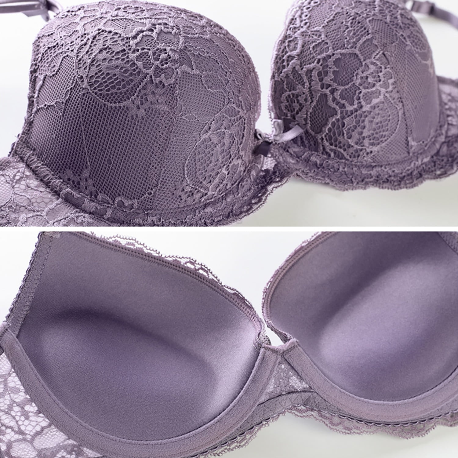 Varsbaby Women's Underwire Push Up Bra Adult Bras and Sexy Lace Panties Lingerie Set