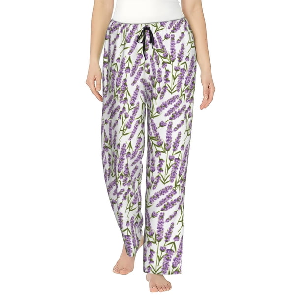 Fotbe Lavender Flowers Pantalones de Pijama para Mujer, Pantalones de Dormir, Pantalones Pj con Cordón y Bolsillos-3X-Large