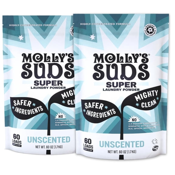 Detergente para ropa Molly's Suds Super Powder, 120 cargas, paquete de 2