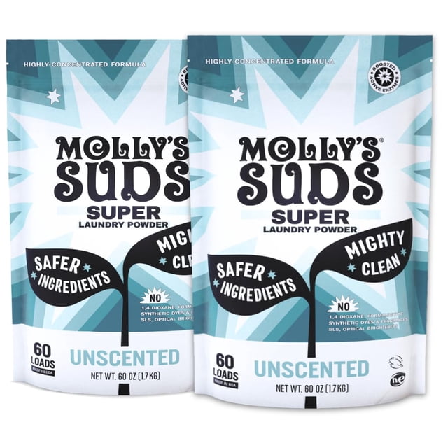 Detergente para ropa Molly's Suds Super Powder, 120 cargas, paquete de 2