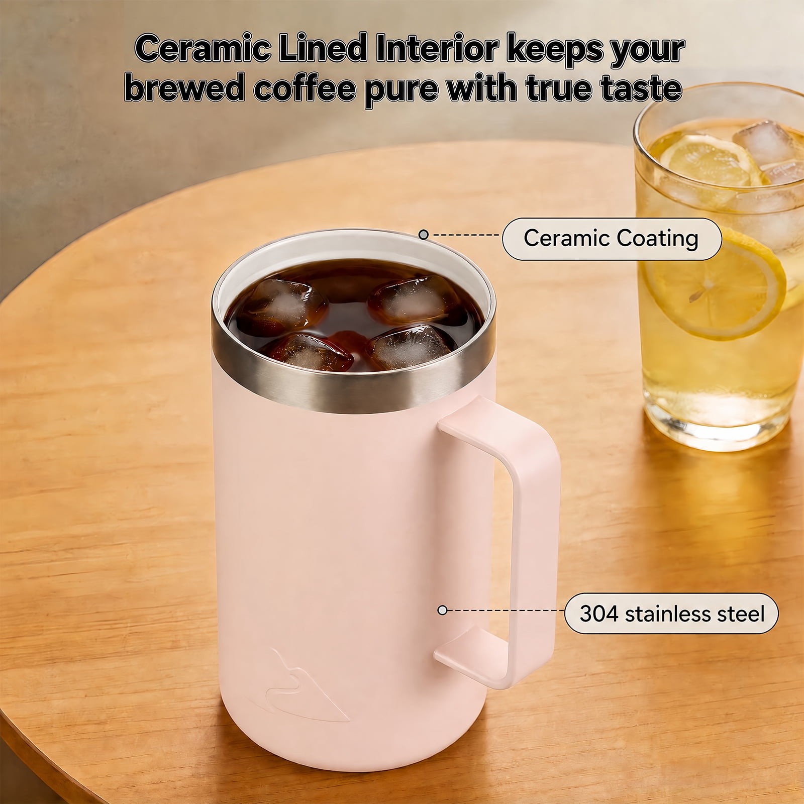 Ozark Trail 22oz Ceramic Lined Stainless Steel Insulated Coffee Mug with Magnetic Tritan Transparent Slider Lid, Frosted Peach