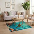 thumbnail image 3 of ODIKA 4'x6' Washable Area Rug Non-Slip, Chair-Friendly, Flatwoven Ocean Turtle Main Reef Coral Marine Map Nautical Wave Border for Home Office, Under Desk, 3 of 7