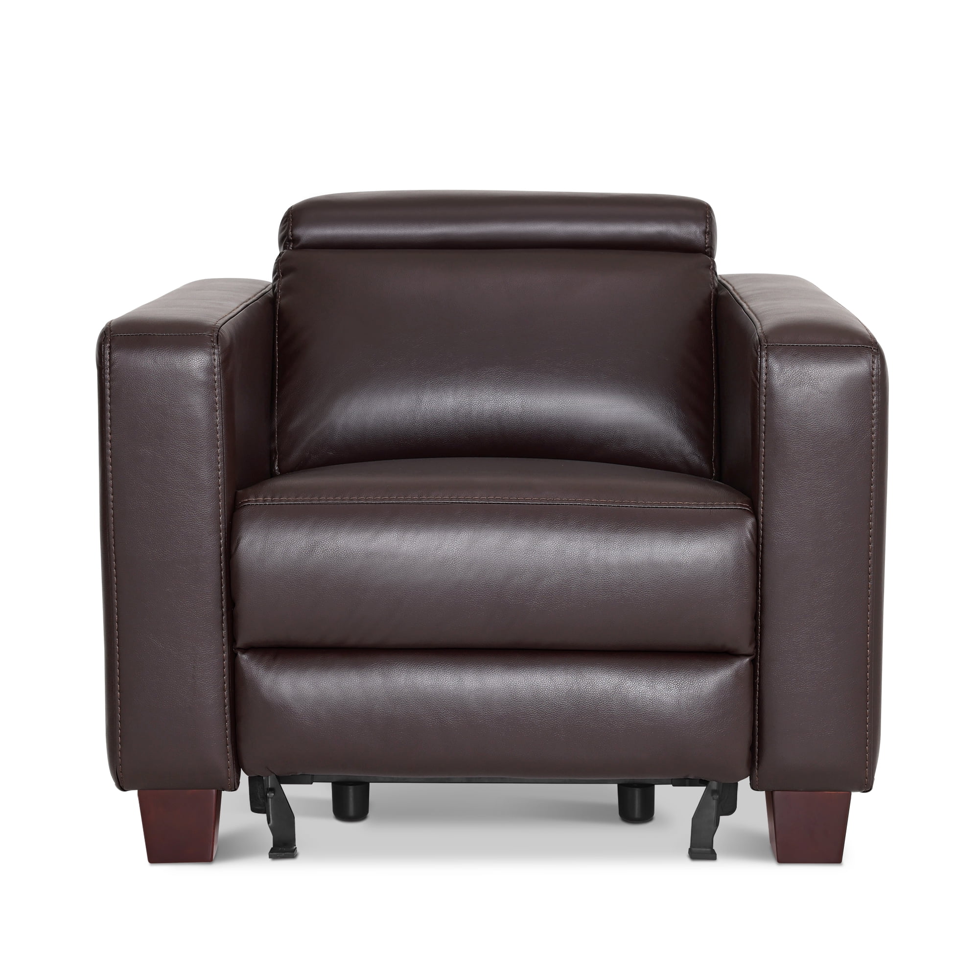 MCombo Wall-Hugger High Leg Power Recliner Chair with Adjustable Headrest and USB&Type C Dual Charge Ports for Living Room, Office, and Small Spaces (Faux Leather, HL128) (Dark Brown)