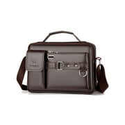 Niuer Men Leather Messenger Crossbody Bags Mens Multi Pocket Briefcase Satchels Fashion Work Utility Business Handbag Brown.