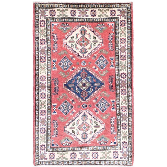 Hand Knotted Tribal Kazak Wool Rug - 3'0'' x 5'0''