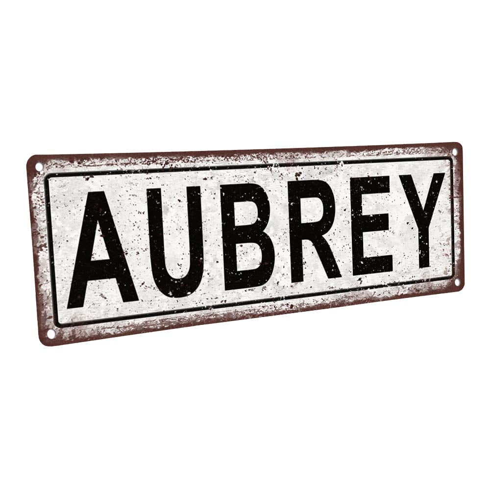 Outdoor Aubrey 4"x12" Metal Sign, Wall Décor for Kids Room and Nursery