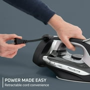 Rowenta Accesstream Cordreel Steam Iron for Clothes, Powerful 1725W, Stainless Steel Soleplate, Retractable Cord, Auto Shut-off, Anti-Drip, Black, DW2450U1