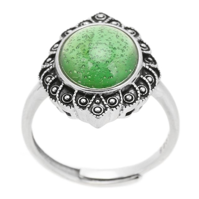 Anillo de plata 925 dinámico celadón verde galvanizado elegante llamativo anillo para mujer para aniversario de cumpleaños