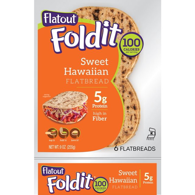 FLATOUT Flatbread Foldit SWEET HAWAIIAN High in Fiber (1 Pack of 6