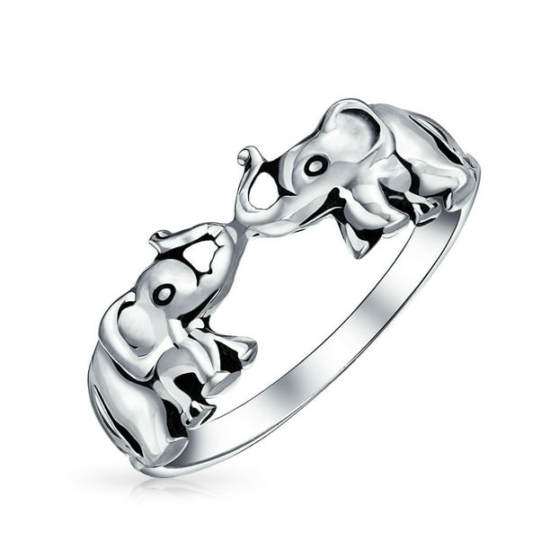 Good Luck Trunk Up Zoo Animal Two Elephants Ring for Women for