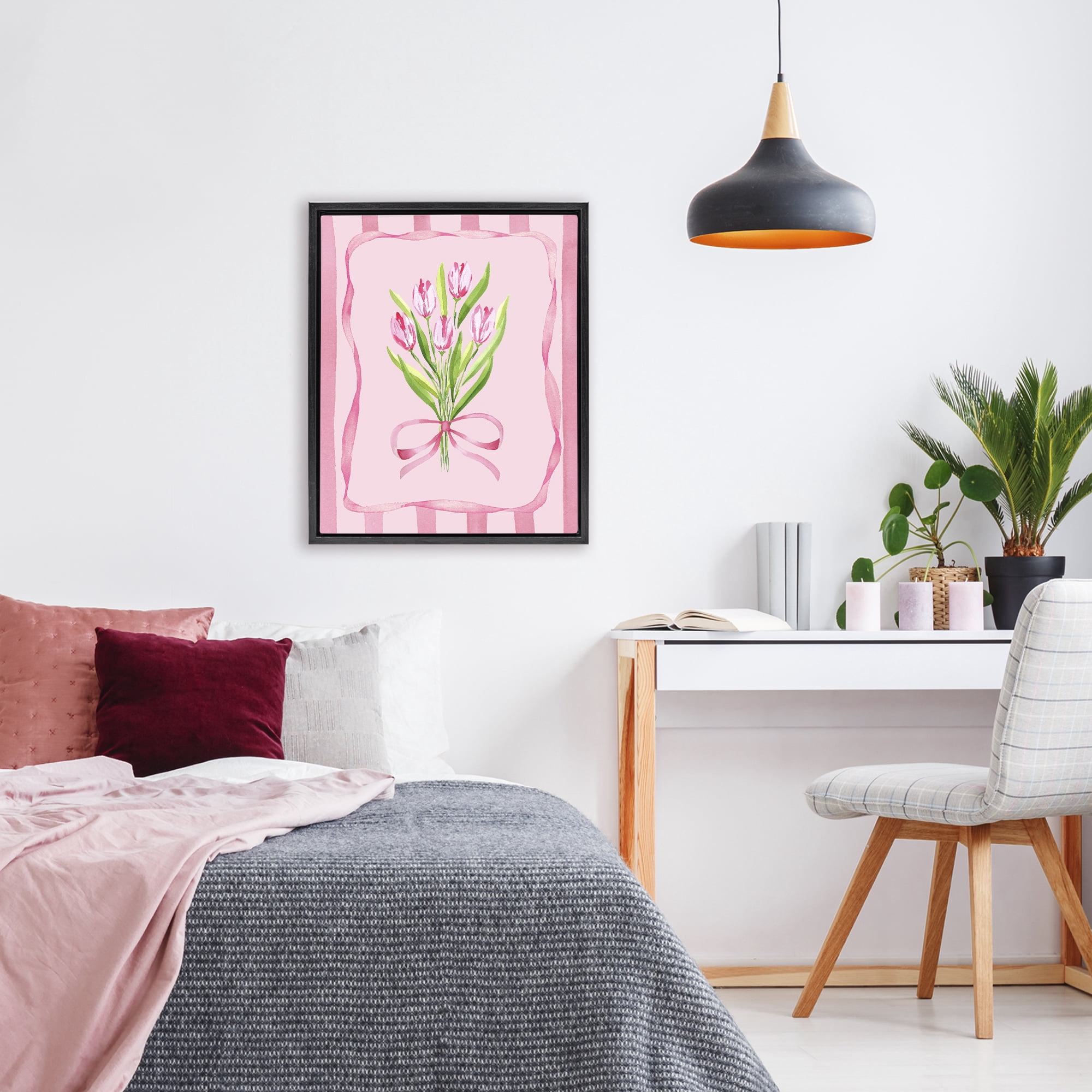 Pretty And Sweet Tulips Black Framed Floater Canvas Wall Art, design by Nina Jacobs