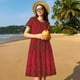 thumbnail image 4 of Balery Vintage Burgundy Vestidos sueltos de manga corta para mujer, vestidos de verano 2025, vestidos casuales de corte A con vuelo., 4 of 6