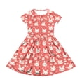thumbnail image 3 of yuCgh Floral Print Easter Dress for Girls, Short Sleeve Summer Dress with Front Pocket, Lightweight Casual Party Dress for Kids,Red 120, 3 of 5