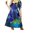 thumbnail image 1 of Vestido hawaiano de manga corta con orquídea azul y helecho Vestidos Vestido de noche de mujer Vestido, 1 of 7