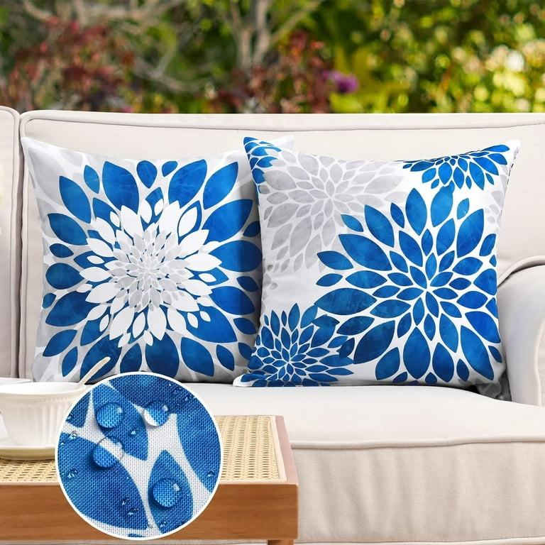 BLEUM CADE Boho Outdoor Throw Pillow Covers 18x18 inch Blue Decorative Cushion Set of 2 for Patio Sofa Walmart