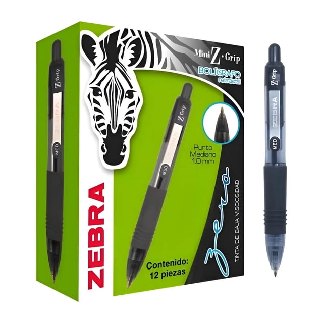 12 Boligrafos Retractil Mini Z-grip Zebra Tinta Negra 1.0mm Negro Negro