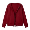 thumbnail image 7 of Women Button Hooded Sweatshirt Jacket Soft Lightweight Hoodies Cardigan with Drawstring Hem Side Pockets Loose Fitting Casual Daily Outwear Wine Oversized Hoodies Women L, 7 of 7