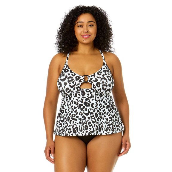 Anne Cole Women's Plus Size Wild Cat Ring Easy Tankini Swim Top Multi 20W New