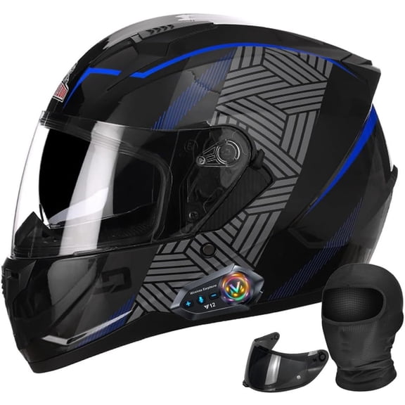 Bluetooth Modular Full Face Motorcycle Generic DOT Approved Helmets for Adults Motorcycle Built-in Bluetooth Stereo System, Anti-Fog Double Visor, Removable Liner, Adults Men Women