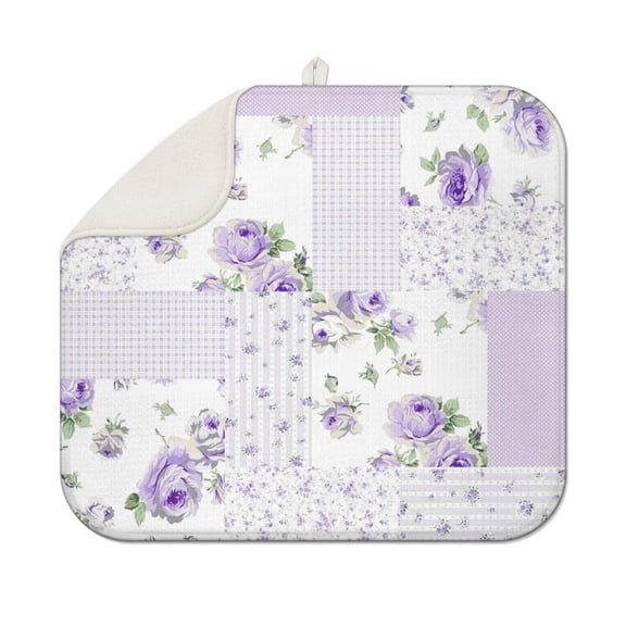 Pioneer Flower Floral Print Pattern Dish Drying Mat for Kitchen 1 Pack, Ultra Absorbent Microfiber Dishes Drainer Mats,16"x18"