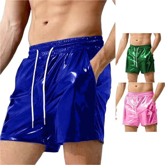 Zylarhe Mens Shorts Athletic Men Casual Metallic Shiny Short Pants With Pockets Blue M